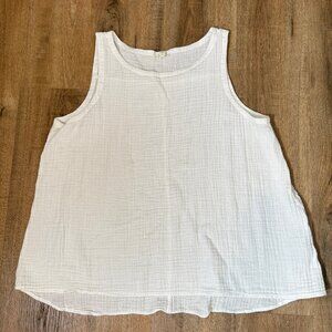Eileen Fisher 100% Organic Cotton  White Gauzy Tank top Lagenlook Beachy XL